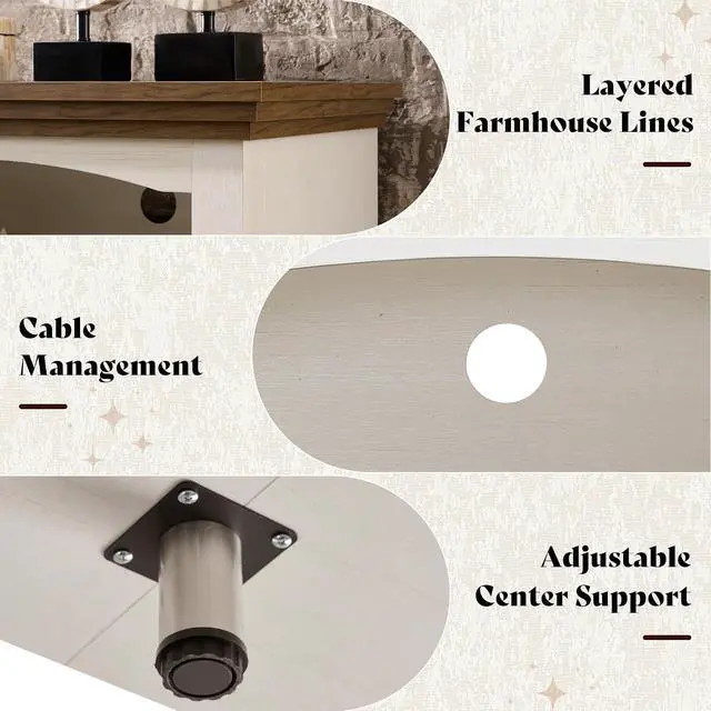 Alt view image 7 of 7 - 70 Inch Fireplace TV Stand for TVs up to 80", Farmhouse Entertainment Center with 23" Electric Fireplace One-Box Delivery, Media Console Table with Storage for Living Room, Distressed White