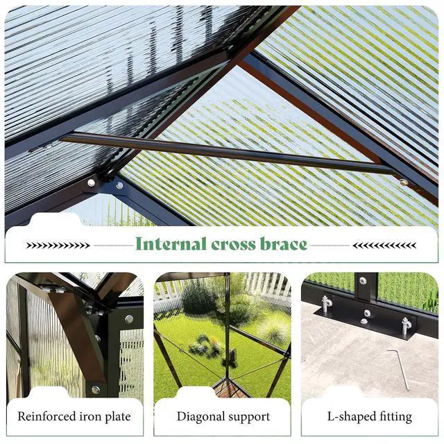 Alt view image 6 of 7 - 16.8 x 12 x 7 FT Outdoor Walk-in Greenhouse, Quick-Lock Assembly, Aluminum Frame with 2 Roof Vents, Double Doors & T-Shaped Design for Backyard/Garden, Black