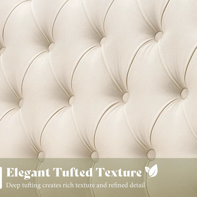 Alt view image 4 of 7 - King/Cal King Headboard Only, Velvet Upholstered Wingback, Cream | velvet upholstery, deep button tufted, curved wingback design, King/Cal King compatible, easy assembly, contemporary bedroom