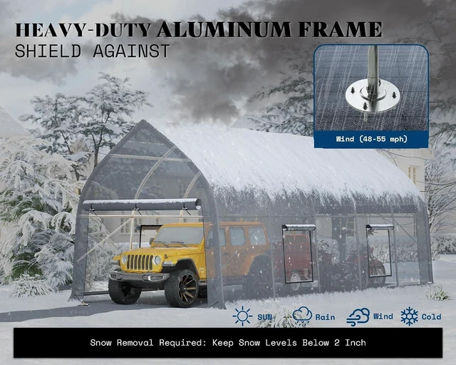 Alt view image 7 of 7 - 12 x 30 FT Walnut-Shaped Enclosed Carport, Outdoor Heavy Duty Garage Shelter with Roll-Up Doors, Portable Car Shelter for Trucks, Boats, Farm Equipment, Silver