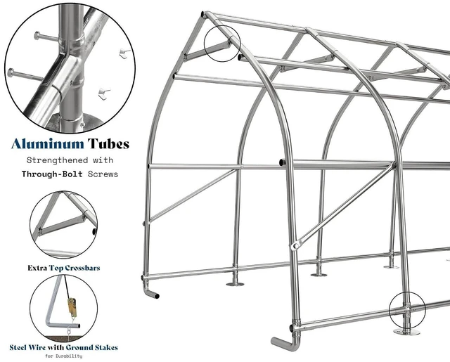 Alt view image 3 of 7 - 12 x 30 FT Walnut-Shaped Enclosed Carport, Outdoor Heavy Duty Garage Shelter with Roll-Up Doors, Portable Car Shelter for Trucks, Boats, Farm Equipment, Silver