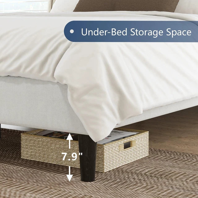 Alt view image 6 of 7 - Queen Size Bed Frame, Velvet Upholstered Platform Bed with Channel Tufted Headboard, Mattress Foundation with Wood Slats, No Box Spring Needed, Noise Free, White