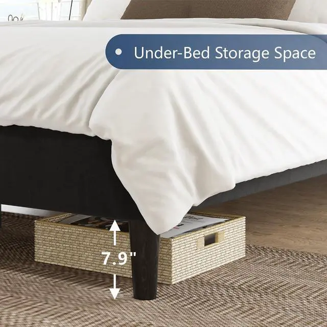 Alt view image 6 of 7 - Queen Size Bed Frame, Velvet Upholstered Platform Bed with Channel Tufted Headboard, Mattress Foundation with Wood Slats, No Box Spring Needed, Noise Free, Black