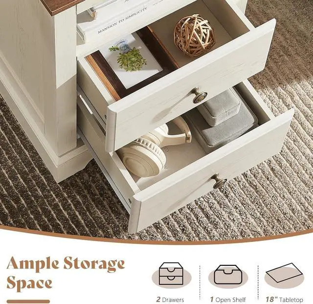 Alt view image 7 of 7 - 3 Piece Bedroom Set, Including Farmhouse Queen Size Bed Frame with 4 Drawers, Nightstands Set of 2 with Charging Station for Bedroom, White