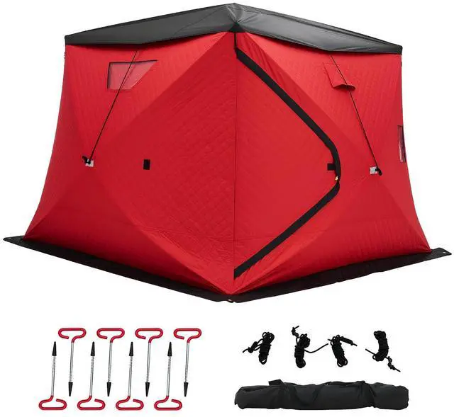 Main image of Insulated Pop-Up Ice Fishing Tent, 70/122/177 Sq.Ft Fishable Area, 410 Person Ice Shanty with 3-Layer Oxford Fabric, Waterproof Cover, Chimney Vent, Anchors & Ropes, Portable Carry Bag