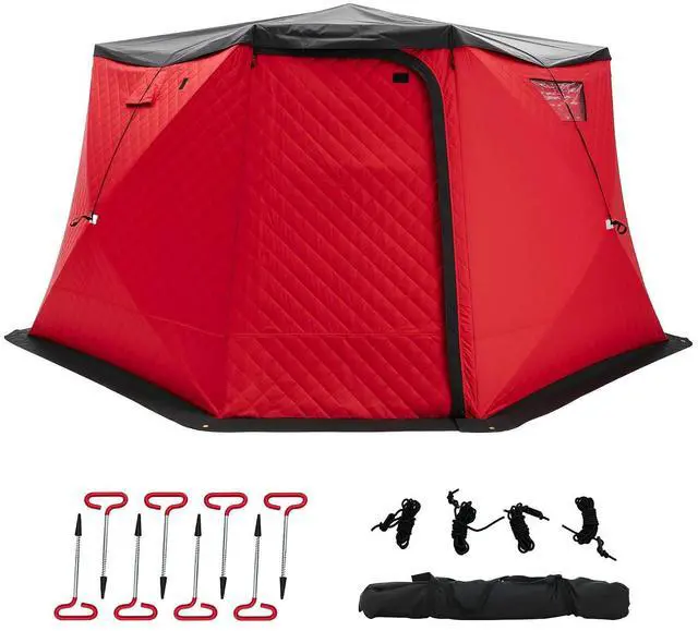Main image of Insulated Pop-Up Ice Fishing Tent, 70/122/177 Sq.Ft Fishable Area, 410 Person Ice Shanty with 3-Layer Oxford Fabric, Waterproof Cover, Chimney Vent, Anchors & Ropes, Portable Carry Bag