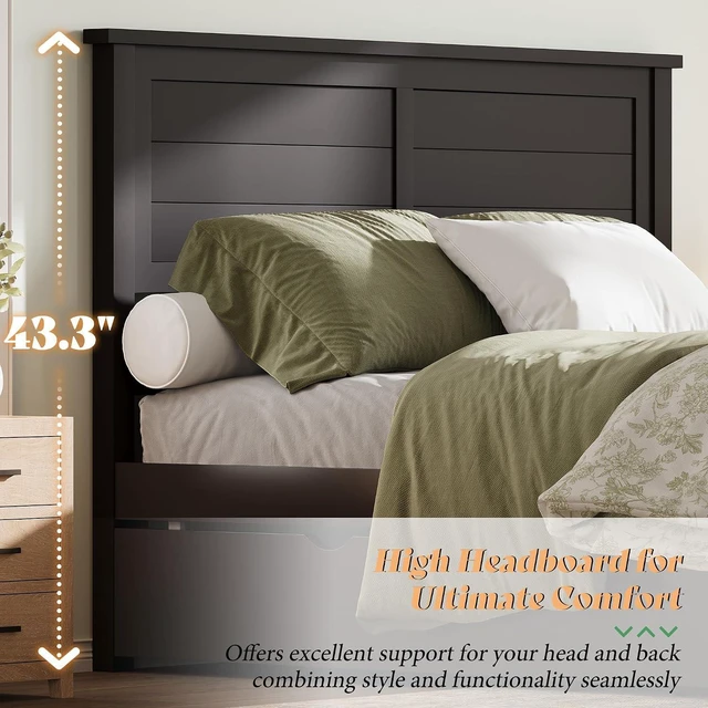 Alt view image 3 of 7 - Queen Bed Frame with Headboard, Platform Beds with 4 Storage Drawers, Wood Bed Frame for Bedroom, Wooden Slats Support, Espresso