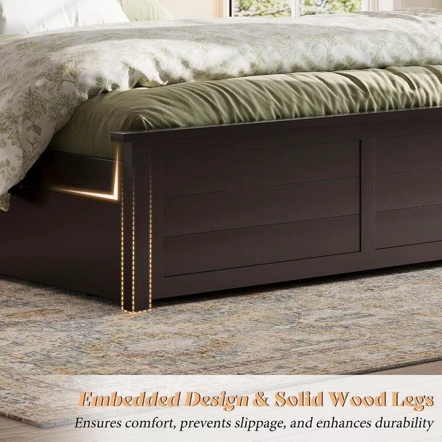 Alt view image 4 of 7 - Queen Bed Frame with Headboard, Platform Beds with 4 Storage Drawers, Wood Bed Frame for Bedroom, Wooden Slats Support, Espresso