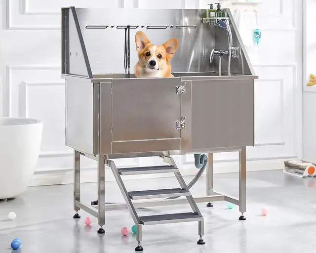 Main image of 50-Inch Stainless Steel Dog Washing Station with Anti-Slip Steps, Sprayer, Faucet, and Soap Box Professional Pet Bathtub for Medium/Small Pets, Ideal for Home, Garage, and Grooming(Left)