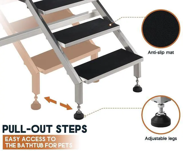 Alt view image 6 of 7 - 50-Inch Stainless Steel Dog Washing Station with Anti-Slip Steps, Sprayer, Faucet, and Soap Box Professional Pet Bathtub for Medium/Small Pets, Ideal for Home, Garage, and Grooming(Left)