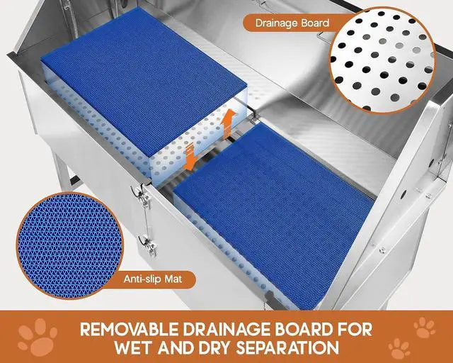 Alt view image 3 of 7 - 50-Inch Stainless Steel Dog Washing Station with Anti-Slip Steps, Sprayer, Faucet, and Soap Box Professional Pet Bathtub for Medium/Small Pets, Ideal for Home, Garage, and Grooming(Left)