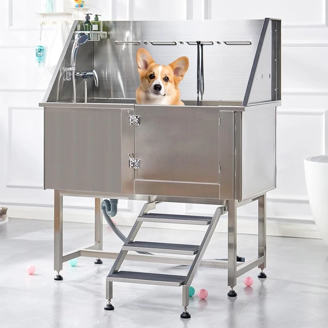 Main image of 50 Inch Stainless Steel Dog Washing Station with Non-Slip Steps, Sprayer, Faucet, Soap Box Professional Pet Bathtub for Small and Medium Pets, Use at Home, Garage, or Grooming (Right Door)