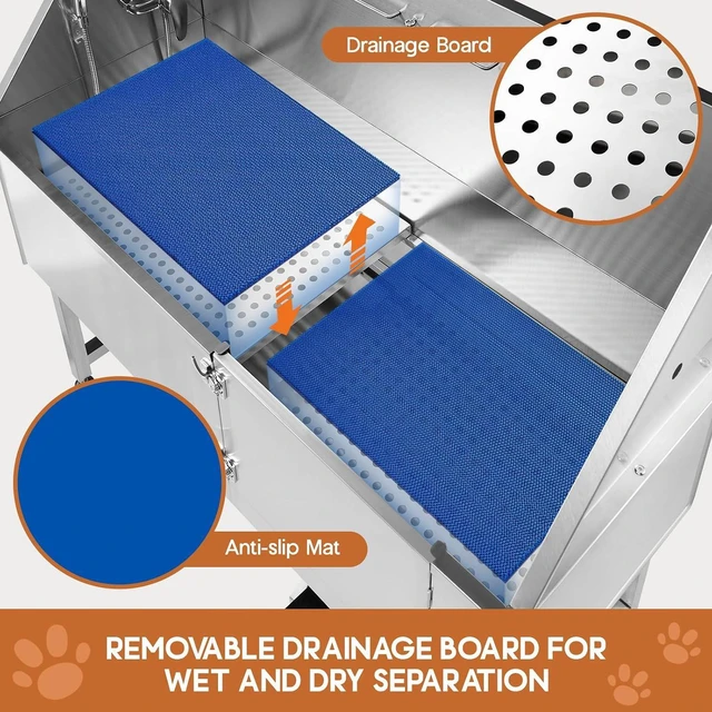 Alt view image 3 of 7 - 50 Inch Stainless Steel Dog Washing Station with Non-Slip Steps, Sprayer, Faucet, Soap Box Professional Pet Bathtub for Small and Medium Pets, Use at Home, Garage, or Grooming (Right Door)