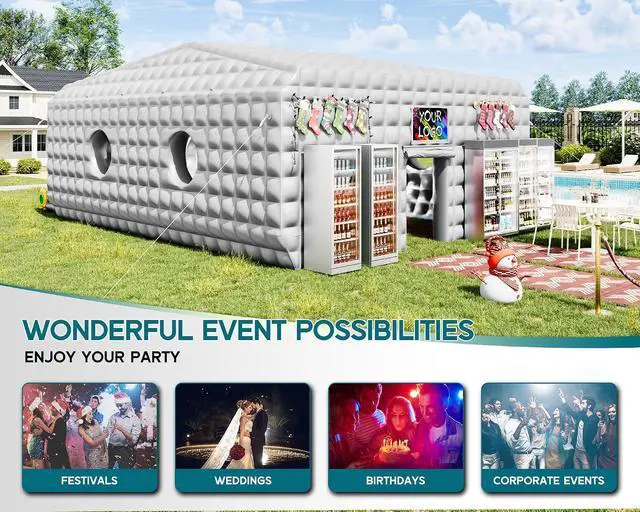 Alt view image 4 of 7 - 33x20x13 FT Large Inflatable Night Club Tent for Adults, Space Capsule Inflatable Nightclub with 6 Windows & Movie Screen Hooks, Event Tent for Backyard Party, Silver