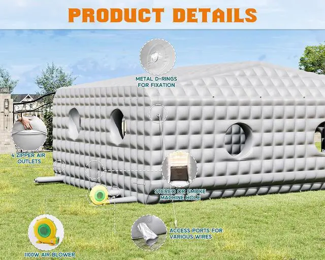 Alt view image 6 of 7 - 33x20x13 FT Large Inflatable Night Club Tent for Adults, Space Capsule Inflatable Nightclub with 6 Windows & Movie Screen Hooks, Event Tent for Backyard Party, Silver