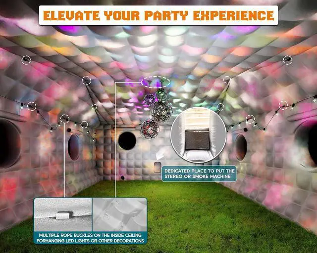 Alt view image 7 of 7 - 33x20x13 FT Large Inflatable Night Club Tent for Adults, Space Capsule Inflatable Nightclub with 6 Windows & Movie Screen Hooks, Event Tent for Backyard Party, Silver