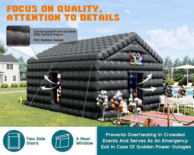 Alt view image 4 of 7 - 20x16.5x14 FT Large Inflatable Nightclub Tent for Adults, Black Portable Inflatable Night Club Gazebo with 2 Side Doors & Logo Area for Birthday, Wedding, Backyard Events
