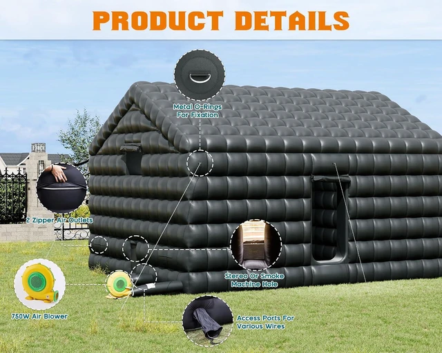 Alt view image 5 of 7 - 20x16.5x14 FT Large Inflatable Nightclub Tent for Adults, Black Portable Inflatable Night Club Gazebo with 2 Side Doors & Logo Area for Birthday, Wedding, Backyard Events