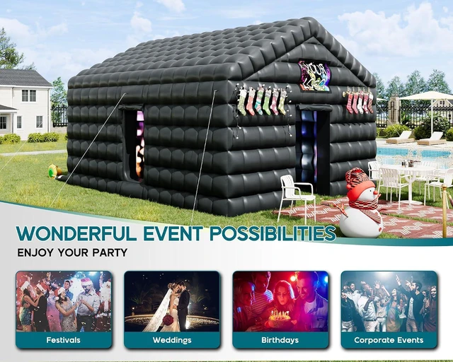 Alt view image 3 of 7 - 20x16.5x14 FT Large Inflatable Nightclub Tent for Adults, Black Portable Inflatable Night Club Gazebo with 2 Side Doors & Logo Area for Birthday, Wedding, Backyard Events