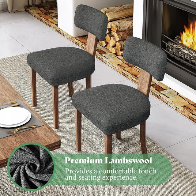 Alt view image 5 of 7 - Kitchen Chairs Set of 4, Modern Boucle Chairs with Upholstered Curved Backrest & Seat, Hardwood Frame, Dark Grey