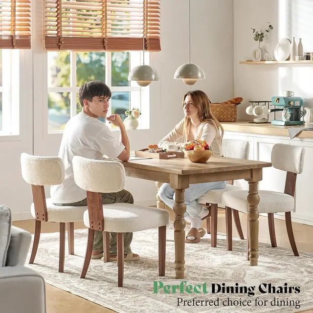 Alt view image 2 of 7 - Kitchen Chairs Set of 4, Modern Boucle Chairs with Upholstered Curved Backrest & Seat, Hardwood Frame, Dark Grey