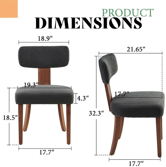 Alt view image 3 of 7 - Kitchen Chairs Set of 4, Modern Boucle Chairs with Upholstered Curved Backrest & Seat, Hardwood Frame, Dark Grey