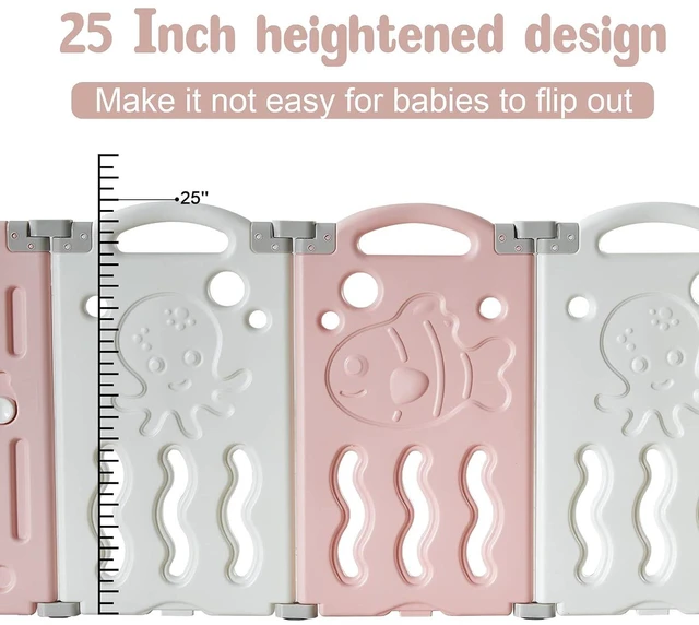Alt view image 5 of 7 - Foldable Baby Playpen Foldable Thicken Kids Safety Play Fence Toddler Play Yard 2-Panel Extension (Pink)