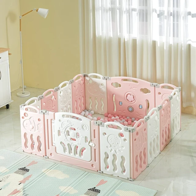 Alt view image 7 of 7 - Foldable Baby Playpen Foldable Thicken Kids Safety Play Fence Toddler Play Yard 2-Panel Extension (Pink)