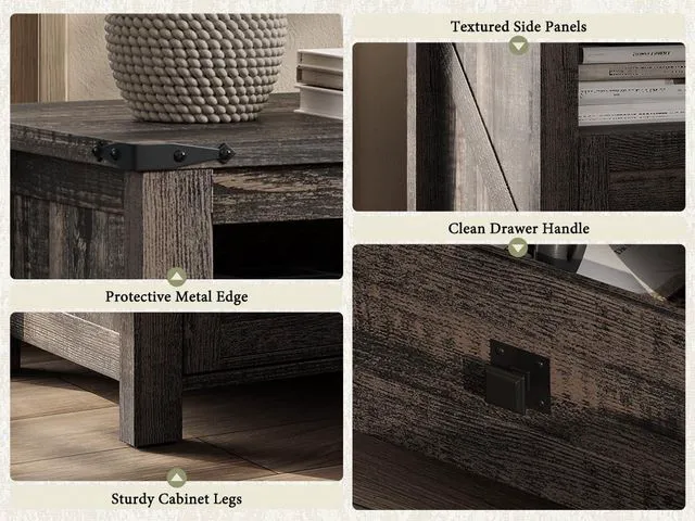 Alt view image 6 of 7 - 3-Piece Farmhouse Bedroom Furniture Set with Storage Cabinet and 2 Nightstands, Sliding Barn Door Wood Cabinet Set for Bedroom, Entryway, Black Oak