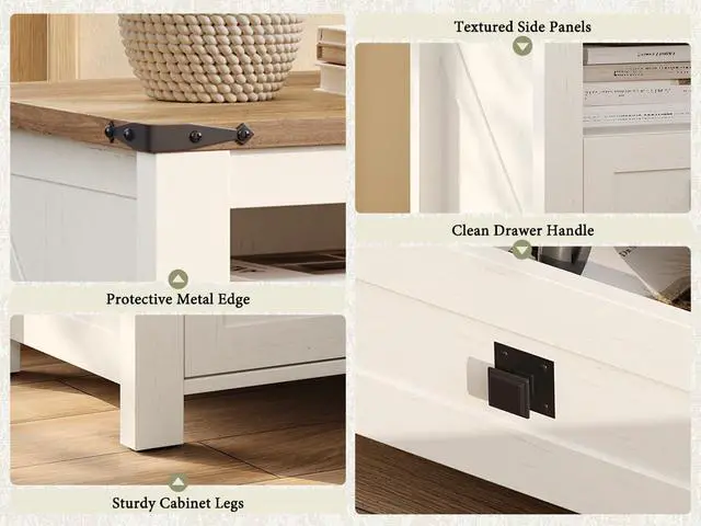 Alt view image 6 of 7 - 3-Piece Farmhouse Bedroom Furniture Set with Storage Cabinet and 2 Nightstands, Sliding Barn Door Wood Cabinet Set for Bedroom and Entryway, Distressed White