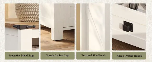 Alt view image 6 of 7 - 3-Piece Farmhouse Furniture Set with Sideboard Cabinet and Nightstands Set of 2, Sliding Barn Door Wood Storage Cabinet Set for Bedroom, Dining Room, Distressed White