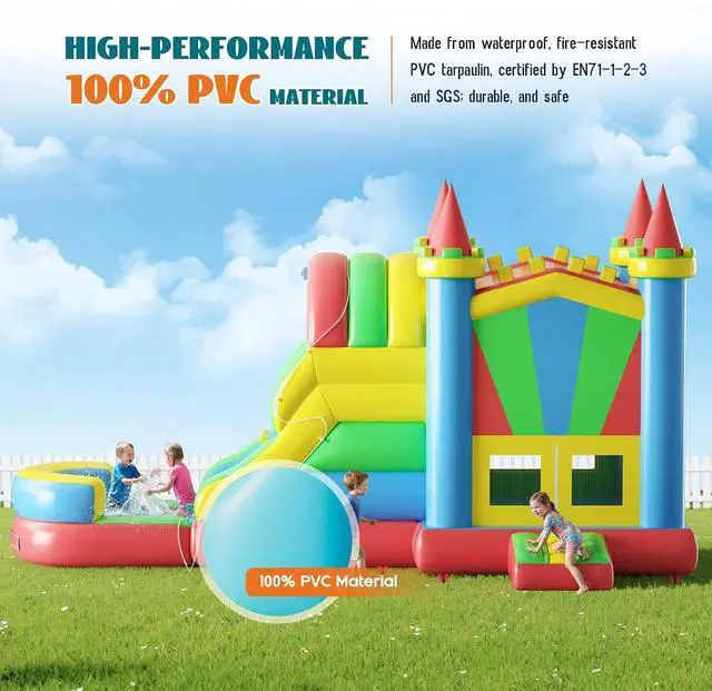 Alt view image 2 of 7 - Commercial Bounce House, Inflatable Bouncer with Air Blower, Jumping Castle with Slide, Outdoor Indoor Bouncy Castle with 100% PVC Material for Kids 3-12 (252×139×122in)