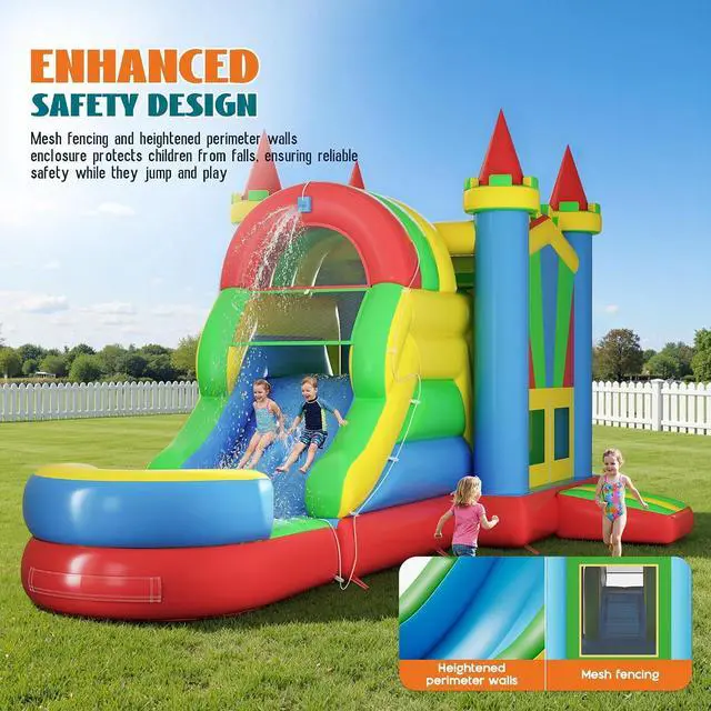 Alt view image 3 of 7 - Commercial Bounce House, Inflatable Bouncer with Air Blower, Jumping Castle with Slide, Outdoor Indoor Bouncy Castle with 100% PVC Material for Kids 3-12 (252×139×122in)