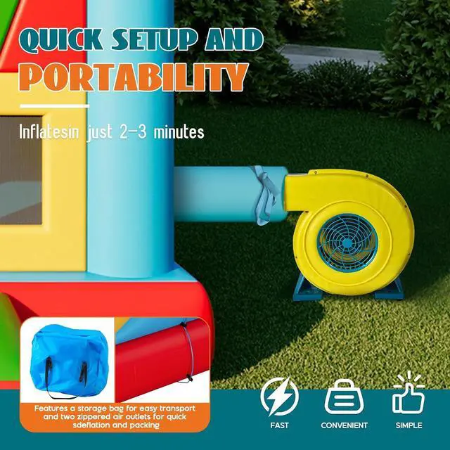 Alt view image 6 of 7 - Commercial Bounce House, Inflatable Bouncer with Air Blower, Jumping Castle with Slide, Outdoor Indoor Bouncy Castle with 100% PVC Material for Kids 3-12 (252×139×122in)