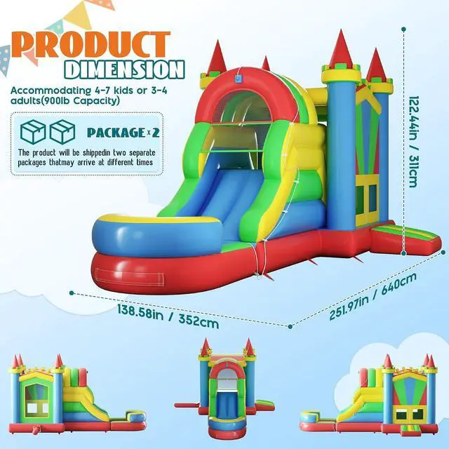 Alt view image 7 of 7 - Commercial Bounce House, Inflatable Bouncer with Air Blower, Jumping Castle with Slide, Outdoor Indoor Bouncy Castle with 100% PVC Material for Kids 3-12 (252×139×122in)