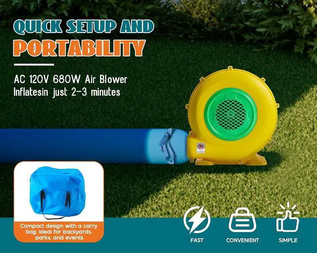 Alt view image 6 of 7 - Bounce House, Inflatable Bouncer with 550W Air Blower, Jumping Castle with Slide, Outdoor Indoor Bouncy Castle with Oxford Fabric for Kids 3-12 (179.1×169.3×108.3IN)