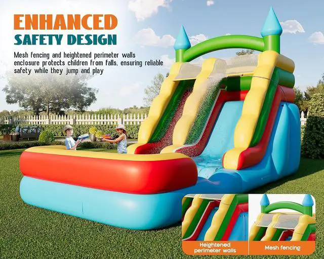 Alt view image 2 of 7 - Commercial Bounce House, Inflatable Bouncer with Air Blower, Jumping Castle with Slide, Outdoor Indoor Bouncy Castle with 100% PVC Material for Kids 3-12 (252.8×152.4×92.5IN)