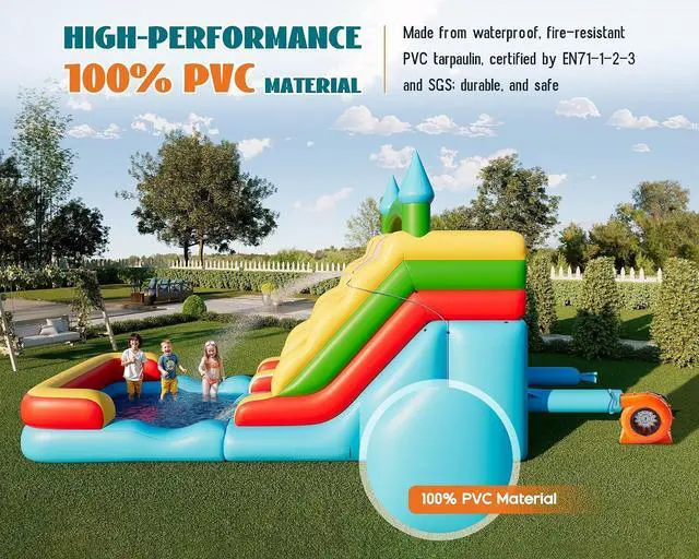 Alt view image 3 of 7 - Commercial Bounce House, Inflatable Bouncer with Air Blower, Jumping Castle with Slide, Outdoor Indoor Bouncy Castle with 100% PVC Material for Kids 3-12 (252.8×152.4×92.5IN)