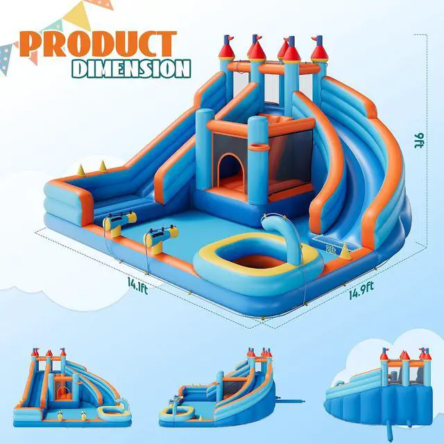 Alt view image 7 of 7 - Bounce House, Inflatable Bouncer with 550W Air Blower, Jumping Castle with Slide, Outdoor Indoor Bouncy Castle with Oxford Fabric for Kids 3-12 (179.1×169.3×108.3IN)