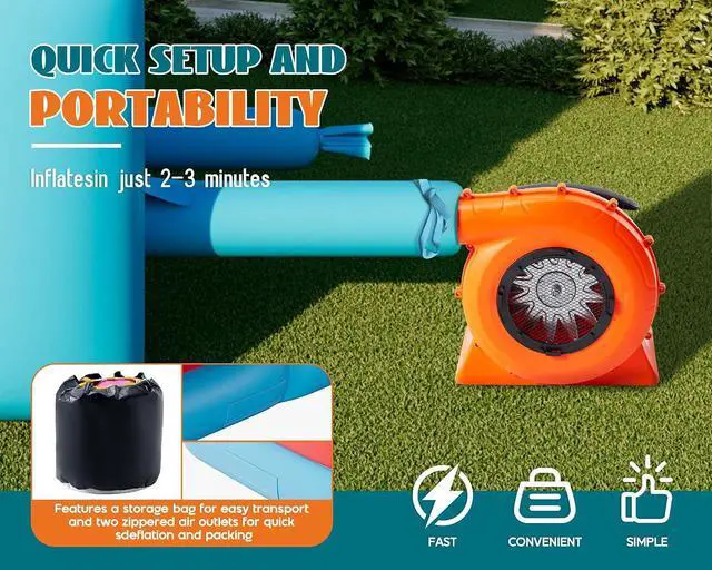 Alt view image 6 of 7 - Commercial Bounce House, Inflatable Bouncer with Air Blower, Jumping Castle with Slide, Outdoor Indoor Bouncy Castle with 100% PVC Material for Kids 3-12 (252.8×152.4×92.5IN)