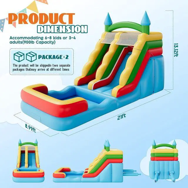 Alt view image 7 of 7 - Commercial Bounce House, Inflatable Bouncer with Air Blower, Jumping Castle with Slide, Outdoor Indoor Bouncy Castle with 100% PVC Material for Kids 3-12 (252.8×152.4×92.5IN)