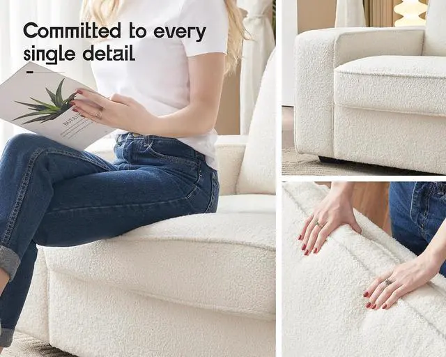 Alt view image 4 of 7 - Accent Chair with USB Charging Ports & Cup Holders, Modern Living Room Chair for Bedroom, Apartment and Reading Nook, Bouclé Upholstered, Off White