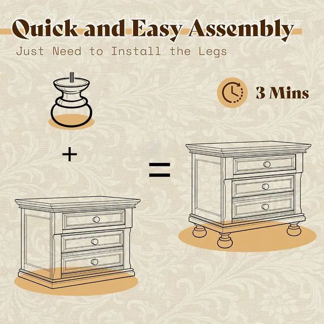 Alt view image 6 of 7 - Solid Wood 3 Piece Bedroom Set Including 65.2" High Queen Bed Frame, Fully Assembled Nightstands Set of 2 with 2 Storage Drawers for Bedroom, Light Brown