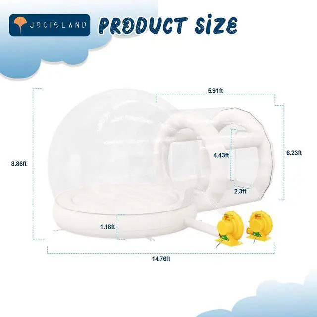 Alt view image 2 of 7 - 13FT Inflatable Bubble House with Dual Air Blowers, Dome Bubble Pavilion for Birthday Parties, Weddings & Gender Reveal Celebrations, Includes 750W & 550W Blowers
