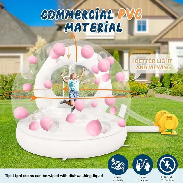 Alt view image 4 of 7 - 13FT Inflatable Bubble House with Dual Air Blowers, Dome Bubble Pavilion for Birthday Parties, Weddings & Gender Reveal Celebrations, Includes 750W & 550W Blowers
