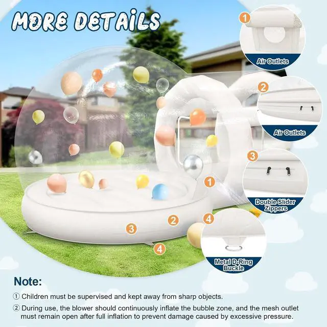 Alt view image 6 of 7 - 13FT Inflatable Bubble House with Dual Air Blowers, Dome Bubble Pavilion for Birthday Parties, Weddings & Gender Reveal Celebrations, Includes 750W & 550W Blowers