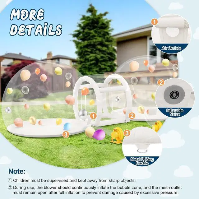 Alt view image 5 of 7 - 11.5FT & 11.5FT Bubble House with Balloons, PVC Inflatable Balloon House with Two 370W Air Blowers and 650W Air Pump for Parties, Commercial Use, Wedding
