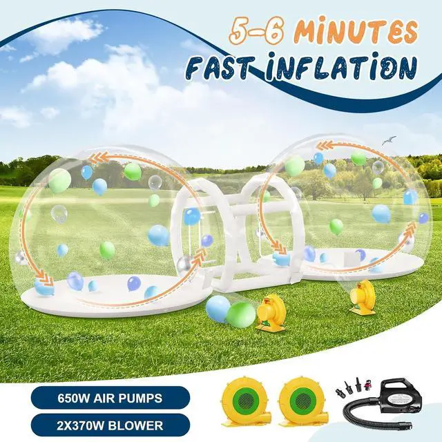 Alt view image 4 of 7 - 11.5FT & 11.5FT Bubble House with Balloons, PVC Inflatable Balloon House with Two 370W Air Blowers and 650W Air Pump for Parties, Commercial Use, Wedding
