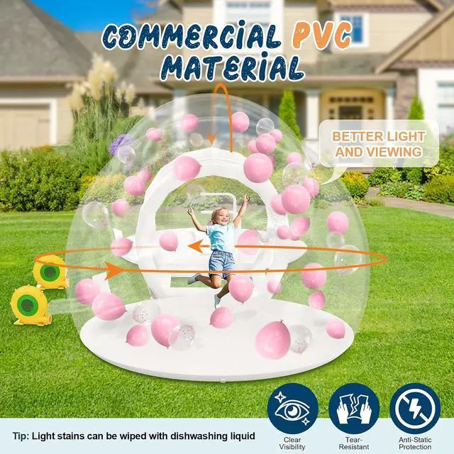Alt view image 3 of 7 - 11.5FT & 11.5FT Bubble House with Balloons, PVC Inflatable Balloon House with Two 370W Air Blowers and 650W Air Pump for Parties, Commercial Use, Wedding