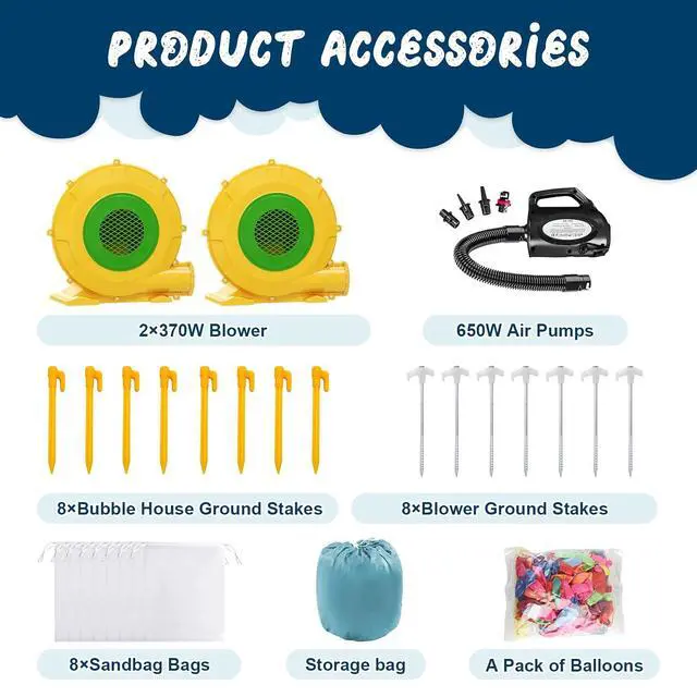 Alt view image 7 of 7 - 11.5FT & 11.5FT Bubble House with Balloons, PVC Inflatable Balloon House with Two 370W Air Blowers and 650W Air Pump for Parties, Commercial Use, Wedding